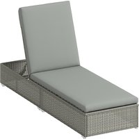 Rattan Sun Lounger Five Position Reclining Garden Lounger Bed Cushion Light Grey
