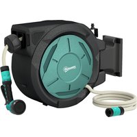 Retractable Hose Reel Wall Mounted 20+2m Garden Hose Pipe Reel Lock Auto Rewind 7 1 Spray Nozzle Includes Wall Fixings 180° Swivel Outdoor Watering 59 x 20 x 39 cm