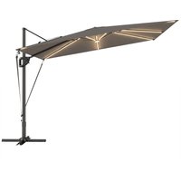3 x 3 m Garden Cantilever Parasol w Light Cover UPF50+ Patio Umbrella w Wind Protection 360° Rotation Dark Grey