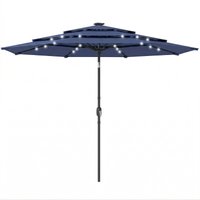 2.8 m Garden Parasol Umbrella LED Solar Light Parasol Cover 3 Tier Outdoor Table Market Patio Umbrella Navy Blue