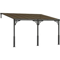 4 x 3 m Metal Lean to Pergola Wall Mounted Garden Pergola Polycarbonate Roof Metal Aluminium Frame Heavy Duty Hardtop Gazebo Outdoor Patios BBQ