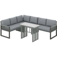 6 Seater Rattan Garden Furniture Set 3 Loveseats Table Patio Rattan Furniture Corner Sofa Set