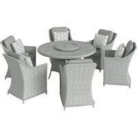 Rattan Garden Dining Set Lazy Susan Marble Effect Glass Round Garden Table Chairs Aluminium Frame