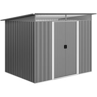 9ft x 6.5ft Garden Storage Shed Top Window Metal Outdoor Shed Tool House Double Doors Light Grey