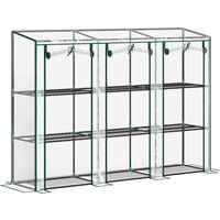 3 Tier Lean to Mini Greenhouse Reinforced Plastic Cover Portable Small Greenhouse 3 Roll Up Doors 215 x 46 x 151cm Clear