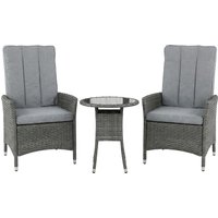 Rattan Bistro Set Reclining Garden Chairs Glass Coffee Table Cushions Patio Balcony Porch