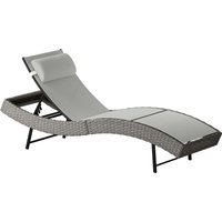 Rattan Sun Lounger Garden Recliner 5 Position Adjustable Back S Shaped Texteline Seat Headrest Light Grey