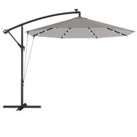 3 m Cantilever Parasol Solar LED Lights Garden Umbrella Cross Base Light Grey
