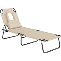 Folding Sun Lounger Pillow & Reading Hole Adjustable Reclining Chair Garden Beach