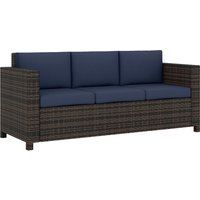 3 Seater Rattan Sofa All Weather Wicker Weave Metal Frame Chair Fire Resistant Cushio Dark Blue