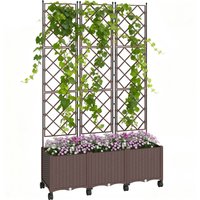Plastic Raised Planter Trellis Self Watering Raised Bed Garden Wheels Drainage Holes Plugs