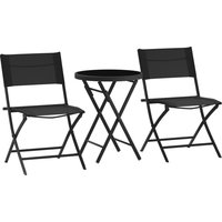 3 Pieces Outdoor Bistro Set Glass Top Outdoor Table 2 Folding Chairs Protecting Feet