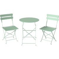 Folding Garden Bistro Set Outdoor Round Bistro Table Chairs Set 2 Electrophoresis Metal Frame Light Green
