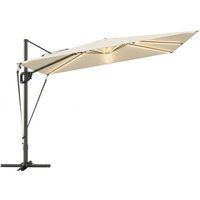 3 x 3 m Garden Cantilever Parasol w Light Cover UPF50+ Patio Umbrella w Wind Protection 360° Rotation Cream