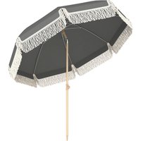 1.7 m Beach Umbrella Sand Anchor 30° Tilting Fringed Beach Garden Parasol Adjustable Height