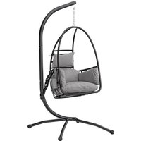 Hanging Egg Chair Indoor Outdoor Swinging Hammock Chair Stand Foldable Basket Side Pocket Dark Grey