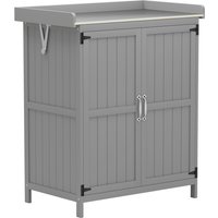 Wooden Garden Shed Garden Tool Storage Shed Hinged Roof Shelf Outdoor Storage Cabinet Double Doors
