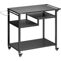Outdoor Grill Cart Three Tier Pizza Oven Stand Steel Tabletop Hooks Rubbish Bag Holder Wheels