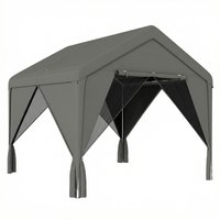 3 x 3 m Patio Gazebo Netting & Curtains Outdoor Canopy Shelter Galvanised Steel Frame Dark Grey