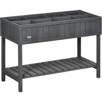 Fir Wood Raised Rectangular 8 Compartment Plant Stand Dark Grey