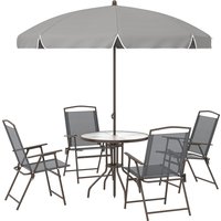 6 Piece Garden Dining Set Umbrella Patio Sets Parasol 4 Folding Dining Chairs Dark Grey