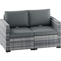 2 Seater Rattan Sofa Outdoor Garden Sofa Deep Seat Cushions Wide Armrests Patio Balcony Porch Mixed