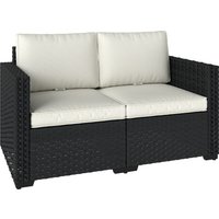 2 Seater Rattan Sofa Outdoor Garden Sofa Deep Seat Cushions Wide Armrests Patio Balcony Porch