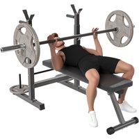 Adjustable Weight Bench Foldable Bench Press Barbell Rack Dip Station Home Gym Strength Training Multiuse Aosom UK
