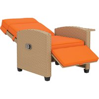 145° Reclining Rattan Armchair Footrest Khaki Orange