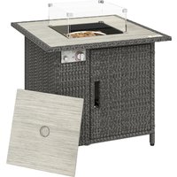 14.5 KW Rattan Gas Fire Pit Dining Table Rain Cover Wind Guard Lid Lava Rocks Dark Grey