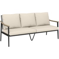 3 Seater Rattan Sofa Outdoor Garden Sofa Wood Effect Armrests Cushions Patio Balcony