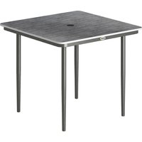 Garden Dining Table 4 85 cm Square Outdoor Table Umbrella Hole Faux Wood Top Metal Legs Dark Grey