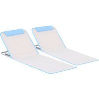 Set 2 Foldable Garden Beach Chair Mat Lightweight Outdoor Sun Lounger Seats Adjustable Back Metal Frame PE Fabric Head Pillow Carry Bag Cream
