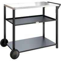 Outdoor Grill Cart Stainless Steel Tabletop Kitchen Prep Two Tier Pizza Oven Stand on Wheels