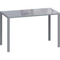 HOMCOM 120cm Dining Table, Rectangle 4 Seater Kitchen Table with Tempered Glass Top and Metal Legs, Grey