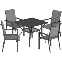 5 Pieces Outdoor Dining Set 4 Garden Table Stackable Chairs Breathable Mesh Seat Parasol Hole