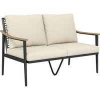 2 Seater Rattan Sofa Outdoor Garden Sofa Wood Effect Armrests Cushions Patio Balcony