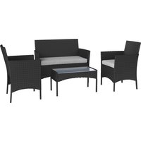 4 Piece Rattan Garden Furniture Sofa Set Loveseat Armchairs Glass Top Coffee Table Cushions