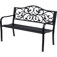 Metal Garden Bench Floral Backrest Armrests