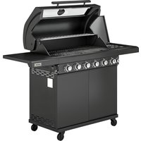 6+1 Burner Gas BBQ Grill Outdoor Barbecue Trolley Wheels Warming Rack Thermometer Bottle Opener