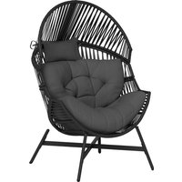 Standing Rattan Egg Chair Outdoor Oversized Wicker Garden Egg Chair Thick Tufted Cushion Headrest Steel Frame Charcoal Grey