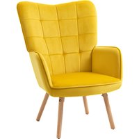 Modern Accent Chair Velvet Touch Tufted Wingback Armchair Upholstered Leisure Lounge Sofa Club Chair Wood Legs Aosom UK