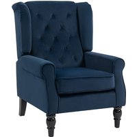 Wingback Accent Chair Retro Upholstered Button Tufted Occasional Chair Living Room Bedroom Dark Blue