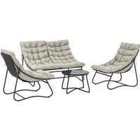 4 Seater Garden Furniture Set Conversation Set Loveseat Sofa Chairs Glass Coffee Table Thick Cushions Steel Outdoor Sofa Balcony Poolside Conservatory Light Grey