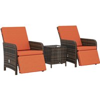 3 Pieces Rattan Bistro Set Balcony Furniture Cushions Storage Function