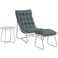 Bistro Set Garden 3 Piece Outdoor Table Chair Footstool Removable Cushions Comfy Balcony Furniture