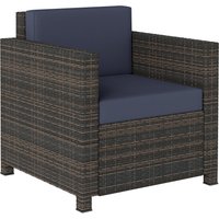 PE Rattan Garden Armchair Cushion Mixed Brown Navy
