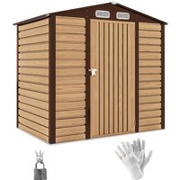 4x6ft Galvanised Steel Garden Shed Lockable Door & Gloves Weatherproof Outdoor Storage Shed Durable Metal Tool House Garden & Backyard Oak Aosom UK