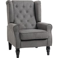 Linen Fabric Occasional Chair Wooden Frame Wingback Armchair Thick Foam Cushion Accent Chair Living Room Dark Grey Aosom UK