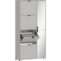 HOMCOM HOMCOM platzsparender hoher Slim-Schuhschrank mit 2 Spiegeltüren und 4 Klapptüren, Flurschrank mit verstellbaren Regalen, 2 Schränkchen, 5 Füßen, Platz für 16 Paar, 82x30x168 cm, Grau Aosom